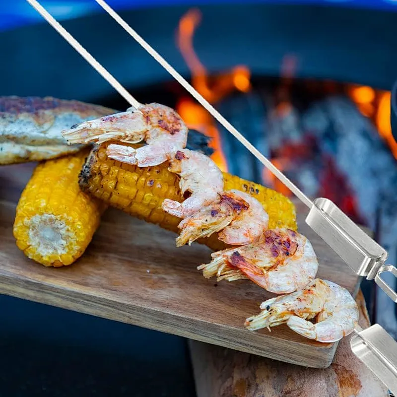 7 Piece Grill BBQ Tools Stainless Steel BBQ Skewer Reusable Skewers with BBQ Brush